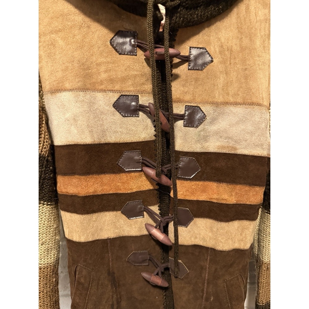 Vintage 1970s‎ Edelstein Imports Suede Patchwork Hooded Coat Boho Folk Festival - Picture 5 of 9